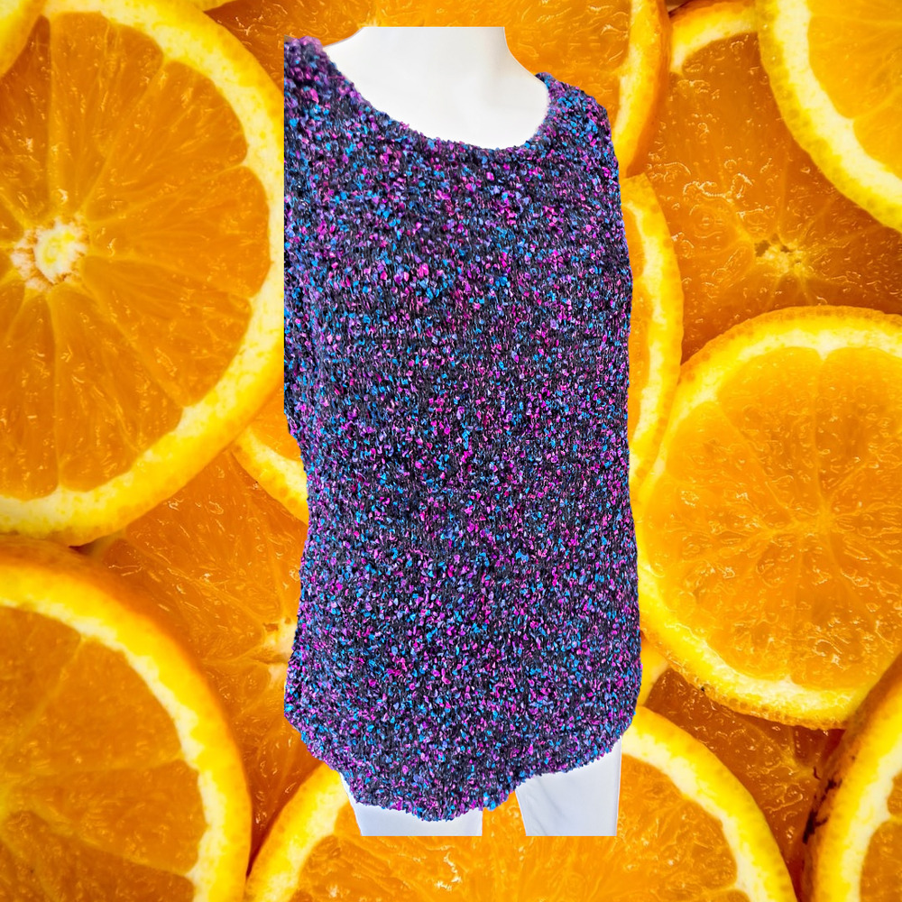 Silk Assets Purple Black‎ Blue Silk Blend Sleeveless Top Size Large